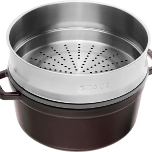 Staub Cocotte Rund Aus Gusseisen Mit Dämpfeinsatz In Grenadine 9